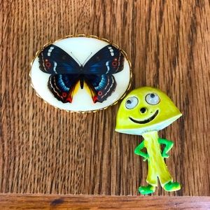 Vintage Googley Eyed Vegetable Pin and butterfly